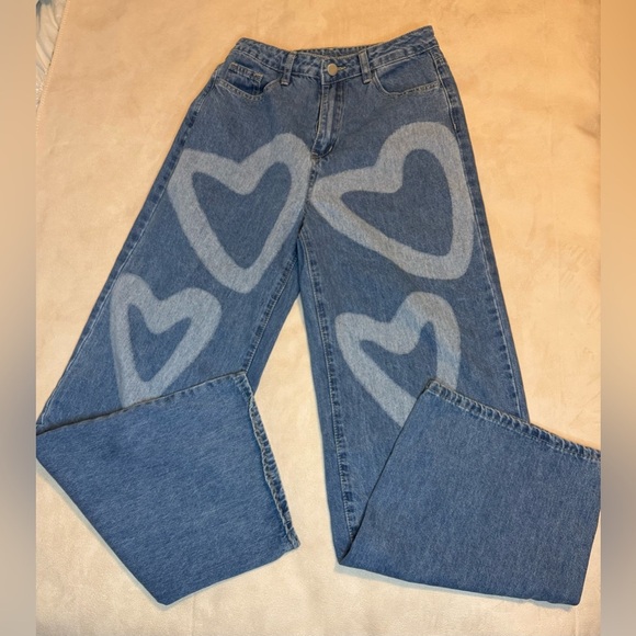 SHEIN Blue Heart Design Flare Jeans - Picture 1 of 5